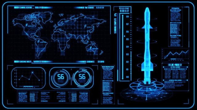 3D Blue HUD Rocket Interface Motion Graphic Element