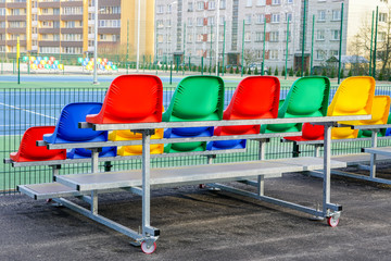 portable small size metal stands with colorful plastic seats for spectators