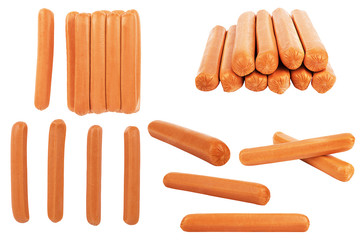 Collection of hot dog sausages isolated on a white background. Cut out.