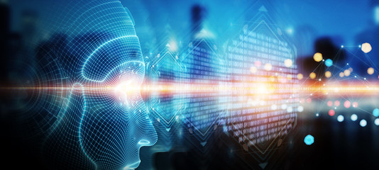 Robotic man cyborg face representing artificial intelligence 3D rendering