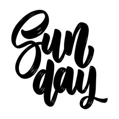 Sunday. Lettering phrase on light background. Design element for poster, card, banner, sign.