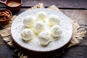 Raffaello with almonds at home.