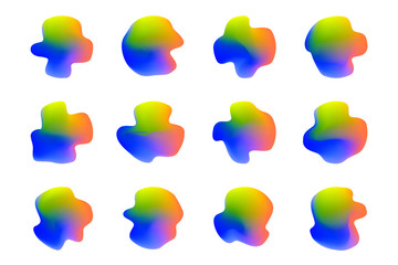 Set of 12 vector isolated liquid gradient objects for design, banner, flyer, business card, poster, wallpaper, brochure, smartphone screen, mobile app