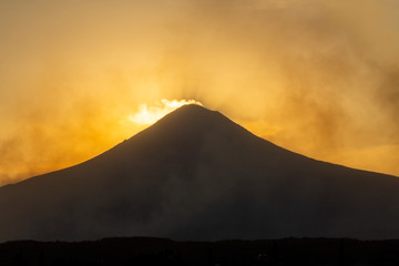 popocatepetl, sunset, crater backlight
