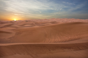 Sunrise sand desert landscape, UAE, Dubai