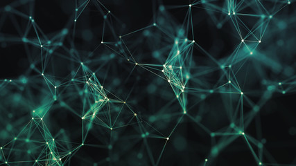 3D rendering of abstract forms of plexus, points and light rays with points of light