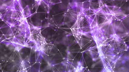 3D rendering of abstract forms of plexus, points and light rays with points of light