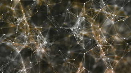 3D rendering of abstract forms of plexus, points and light rays with points of light