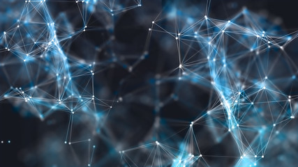 3D rendering of abstract forms of plexus, points and light rays with points of light