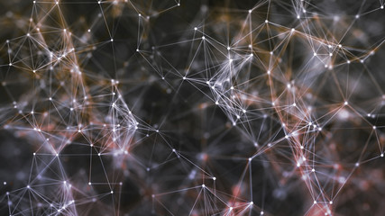 3D rendering of abstract forms of plexus, points and light rays with points of light