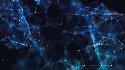 3D rendering of abstract forms of plexus, points and light rays with points of light