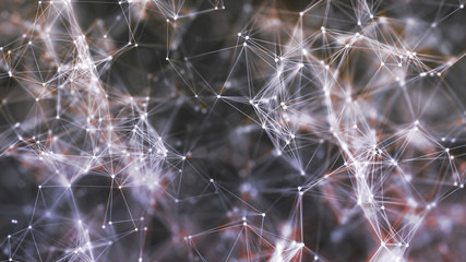 3D rendering of abstract forms of plexus, points and light rays with points of light