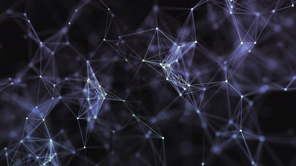 3D rendering of abstract forms of plexus, points and light rays with points of light