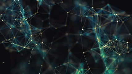 3D rendering of abstract forms of plexus, points and light rays with points of light