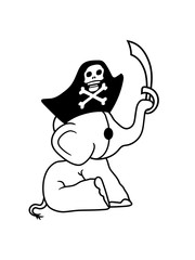 kapitän elefant pirat seeräuber säbel schwert mütze matrose seemann yacht schiff boot meer sitzend süß kalb klein kind baby clipart comic cartoon niedlich dickhäuter savanne rüsseltier jumbo grauer ri