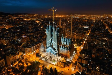 Sagrada Familia aerial view - obrazy, fototapety, plakaty