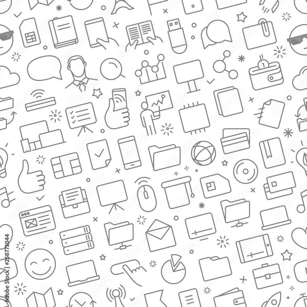 Poster vector seamless pattern of different web icons set