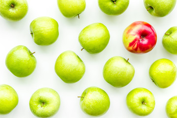 green apples for organic summer food pattern on white background top view