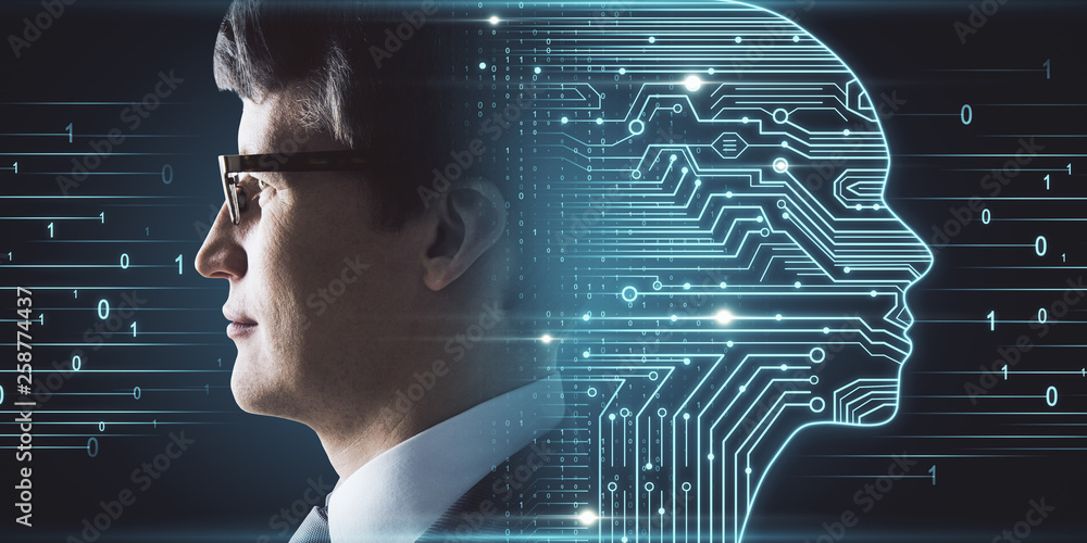 Poster artificial intelligence and brain concept