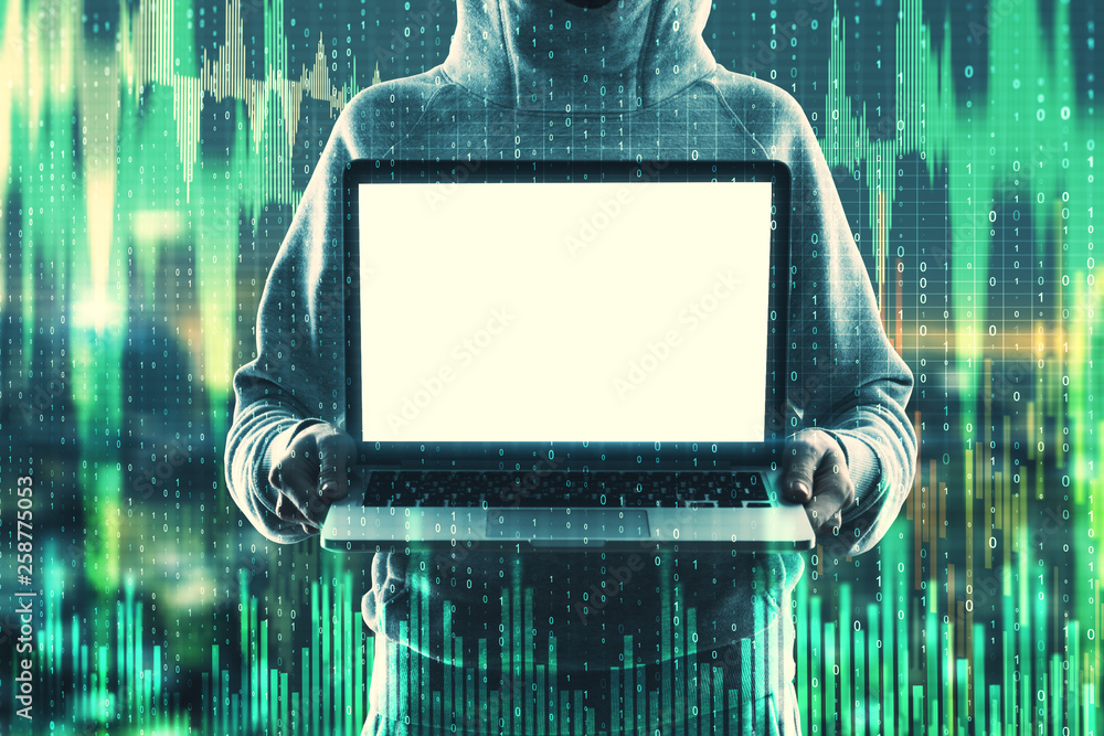 Poster Hacker with empty laptop