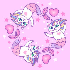 Cute cat mermaid vector.