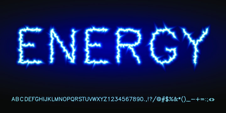 Light Blue Neon Electric Lightning Font Set