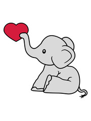 herz liebe schenken verliebt elefant sitzend süß kalb klein kind baby clipart comic cartoon niedlich dickhäuter savanne rüsseltier jumbo grauer riese