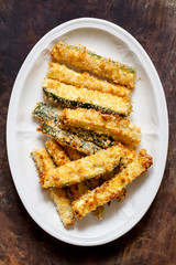 Zucchini fries with roast pepper and tomato sauce