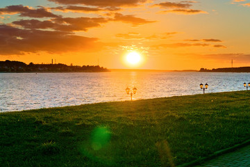 Sunset over the Volga. Kostroma, Russia.