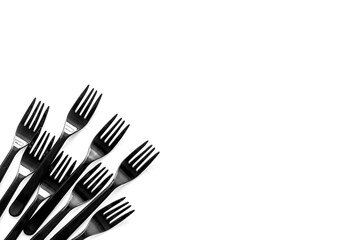 Plastic utilization and the Earth protection concept with flatware on white background top view mock up