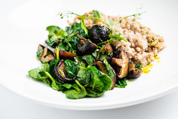 green buckwheat with mushrooms and spinach