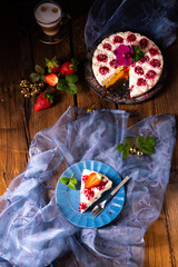 beautiful and tasty cheesecake without baking with strawberries