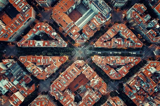 Fototapeta Barcelona street aerial View