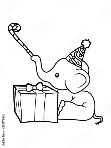 Fototapete Geburtstag Elefant Geschenk Hut Party Feiern Jahre Alt Sitzend Suss Kalb Klein Kind Baby Clipart Comic Cartoon Niedlich Dickhauter Savanne Russeltier Jumbo Grauer Riese Style O Mat