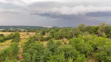 Fototapeta na wymiar Thunder sky over Khortytsia island, Ukraine