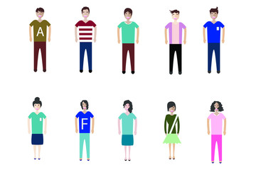 Set of full body diverse business people. Flat icons design white isolated. Vector graphic illustration. Man and woman, Different nationalities characters