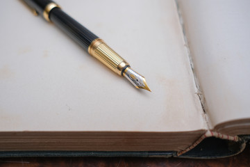 Fototapeta premium Handle on an open old book.