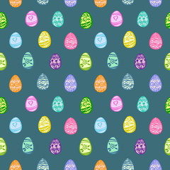 Happy Easter day seamless background. Vector colorfull ornamental eggs. Decorative hand drawn pattern, cartoon style