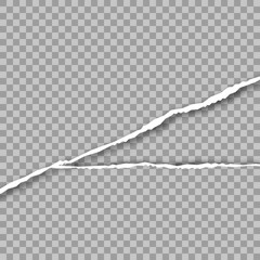 Ripped squared horizontal grey paper strips for text or message. Vector