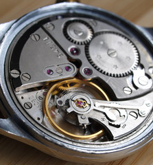 close up of  old mechanical watch caliber