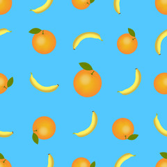 Ripe orange and banana seamless pattern. Citrus fruit seamless pattern for printing on fabric.