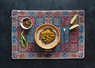 Obraz na płótnie Canvas Mujadarra - arabian dish with rice. Ramadan food. 