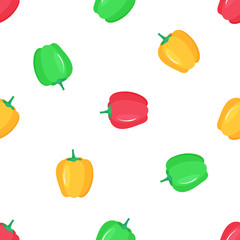 Paprika. Red, yellow and green peppers seamless pattern.