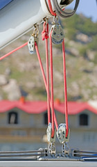 metallic pulley block and ropes