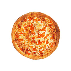 Pizza with tomatoes and cheese isolated on white background. Pizza margarita, top view