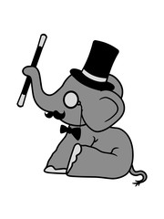elefant sir herr gentlemen mustache monokel brille schnurrbart zylinder hut reich zauberer sitzend süß kalb klein kind baby clipart comic cartoon niedlich dickhäuter savanne rüsseltier jumbo grauer ri