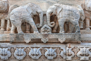 Bas-relief at famous ancient Jagdish Temple in Udaipur, Rajasthan, India
