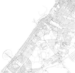 Satellite map of Dubai, United Arab Emirates, city streets. Streets map of the city center