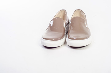 Women's flat photo black shoes isolated on white background
