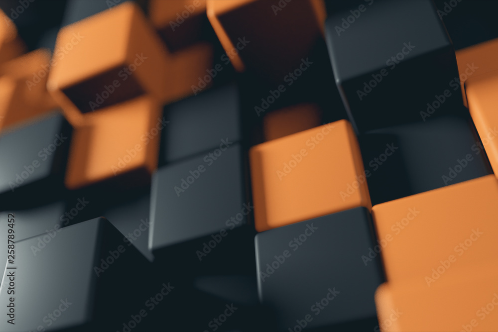 Poster abstract 3d illustration background of the movement of two-color cubes